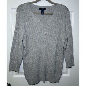 Karen Scott Women’s Long Sleeve Button V Neck Cotton Sweater Gray Size Medium